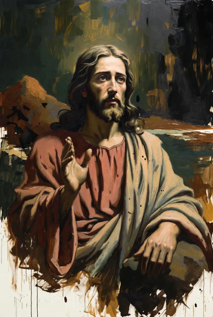 Jesus Christ raising His hand in blessing or teaching, depicted in bold expressive painting style - a powerful Christian wallpaper for prayer, inspiration, and daily spiritual guidance.